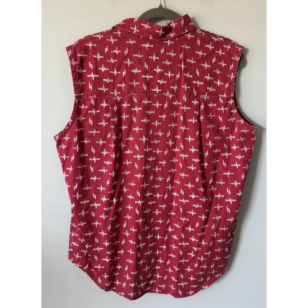VTG 90s Y2K Barn Fly Sleeveless Top Red Western Barbed Wire Print Size Large - Picture 4 of 5